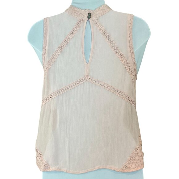 Mi Ami Sleeveless High Neck Criss-Cross Floral Lace Front Keyhole Back Top Small - Picture 4 of 10